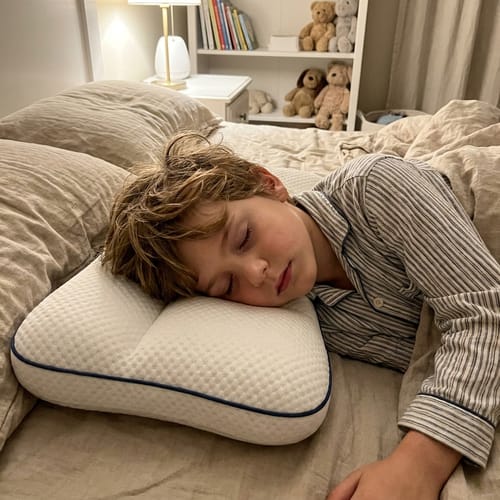 Enfant endormi paisiblement sur l'oreiller ergonomique