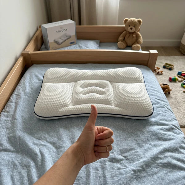 Petit garçon câlinant son oreiller ergonomique
